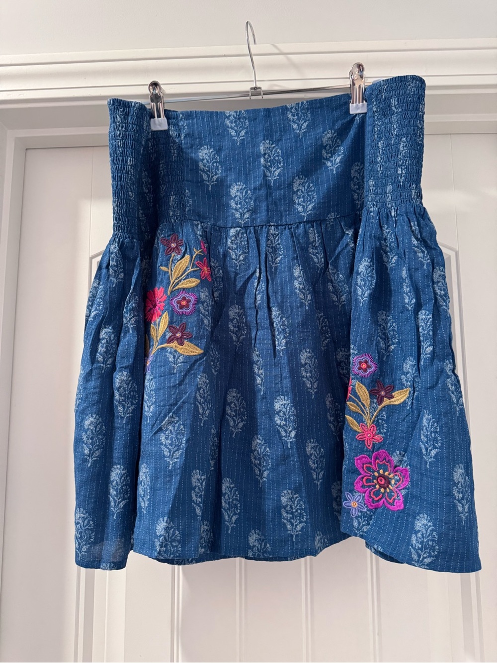 NATURAL LIFE Blue Floral Embroidered Mini Skirt
